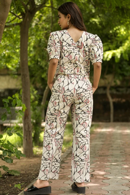 Sooti Syahi Red Housefly Hand Block Printed Jumpsuit - Image 5