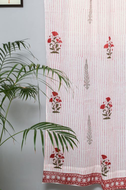 Sooti Syahi Red Retreat Hand Block Printed Door Curtain - Image 2