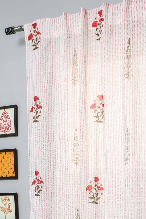 Sooti Syahi Red Retreat Hand Block Printed Door Curtain - Image 3