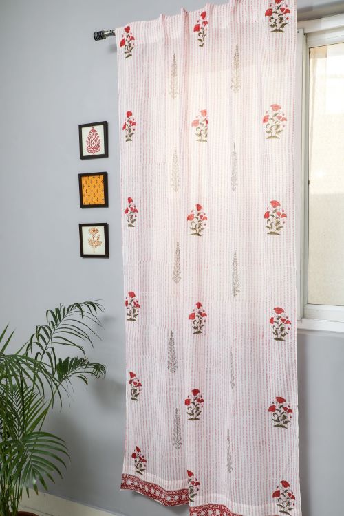 Sooti Syahi Red Retreat Hand Block Printed Door Curtain - Image 4
