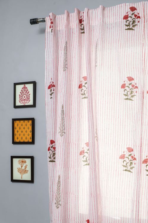 Sooti Syahi Red Retreat Hand Block Printed Window Curtain - Image 2