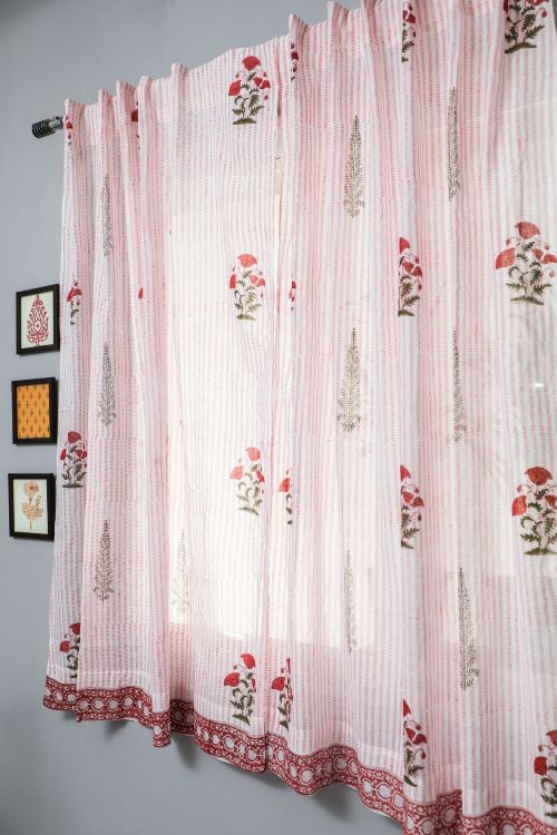 Sooti Syahi Red Retreat Hand Block Printed Window Curtain - Image 3