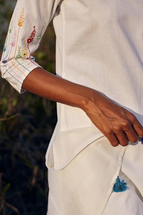 Okhai 'Reverie' Hand Embroidered Pure Cotton Kurta-Pant-Dupatta Set - Image 11