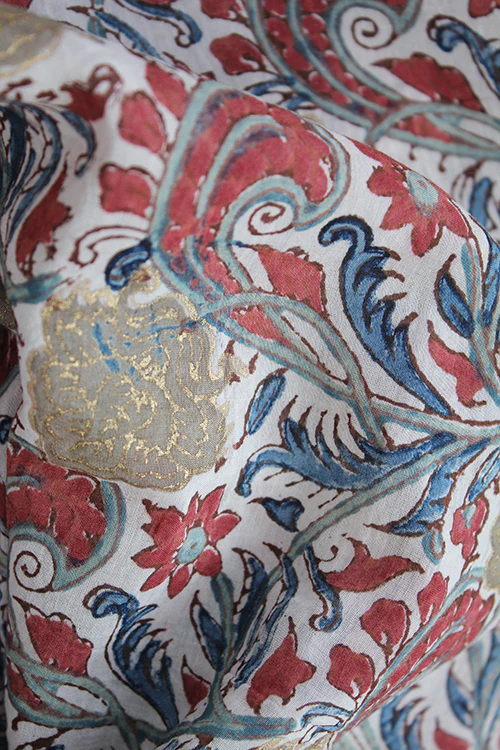 'RILEY' Natural Dyed Block Printed Cotton x Silk Fabric With Touch Of Pigment Gold Print Creative Bee x 0.50 Meter - Image 2