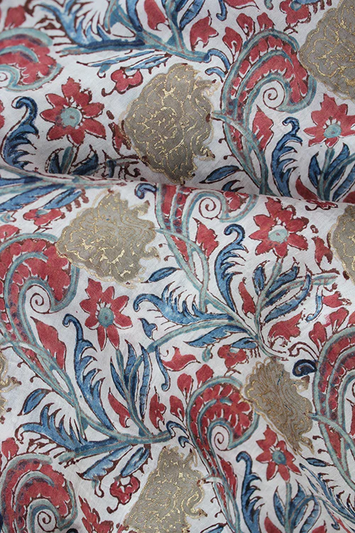 'RILEY' Natural Dyed Block Printed Cotton x Silk Fabric With Touch Of Pigment Gold Print Creative Bee x 0.50 Meter - Image 3