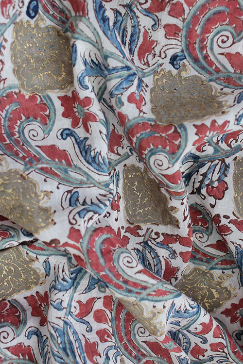'RILEY' Natural Dyed Block Printed Cotton x Silk Fabric With Touch Of Pigment Gold Print Creative Bee x 0.50 Meter - Image 4
