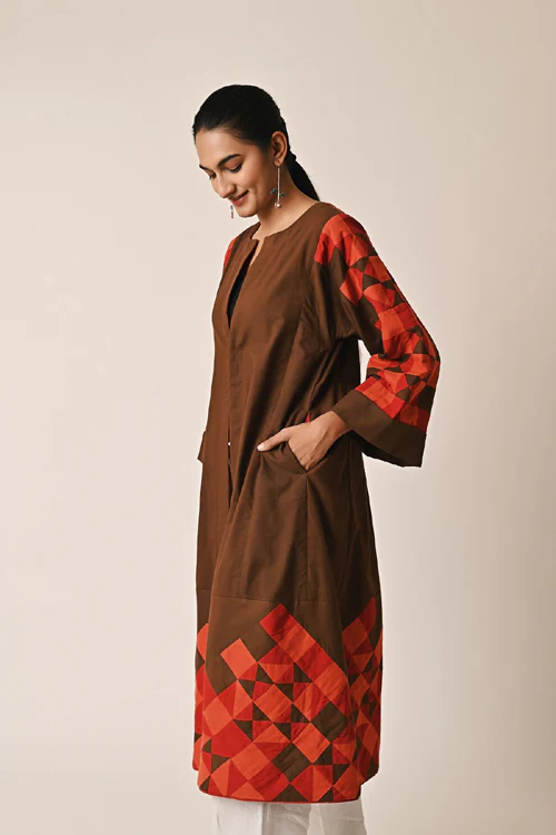 Rangsutra Rishta Long Brown Ralli Jacket - Image 2