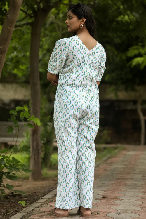 Sooti Syahi Rose Leaves Hand Block Printed Jumpsuit - Image 5