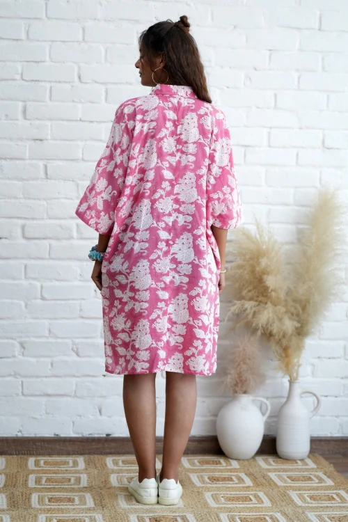 Sooti Syahi Rosella In Pink Hand Block Printed Oversize Shirt - Image 5