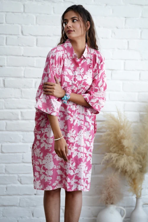 Sooti Syahi Rosella In Pink Hand Block Printed Oversize Shirt - Image 7