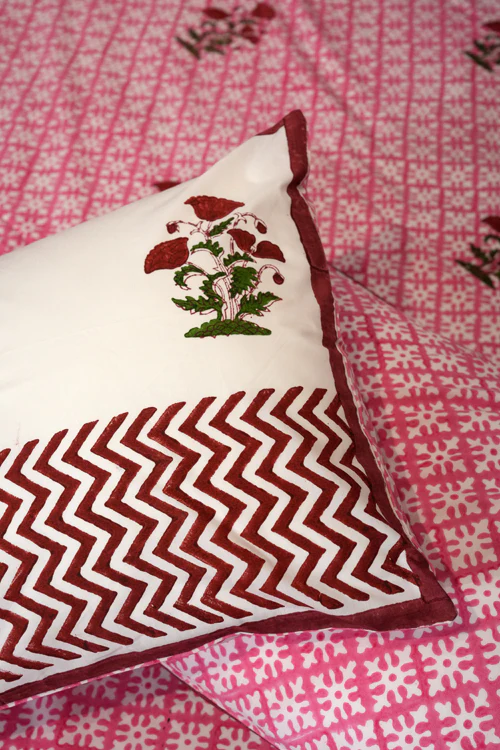 Sooti Syahi Rosy Dream Weaver Hand Block Printed Cotton Percale Bedsheet - Image 2