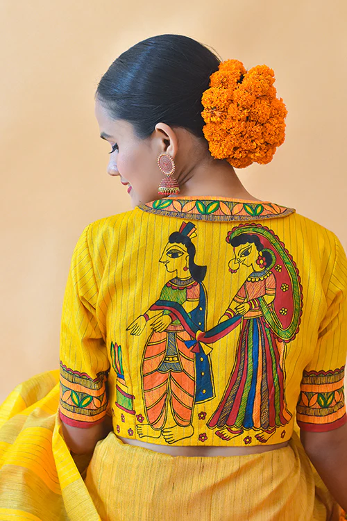 Saanjh Handpainted Madhubani Chanderi Blouse Gubbaro - Image 2