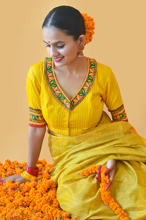 Saanjh Handpainted Madhubani Chanderi Blouse Gubbaro - Image 3
