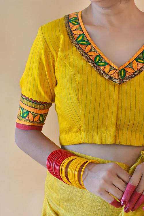 Saanjh Handpainted Madhubani Chanderi Blouse Gubbaro - Image 4