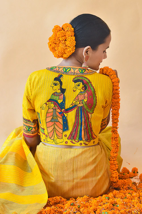 Saanjh Handpainted Madhubani Chanderi Blouse Gubbaro - Image 5