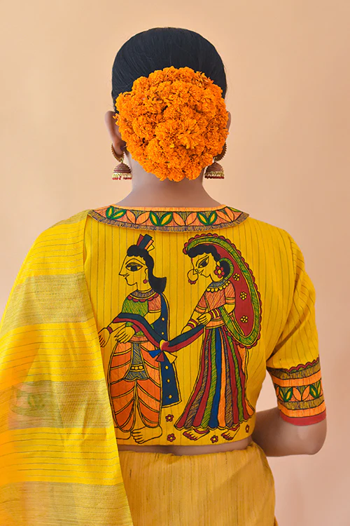 Saanjh Handpainted Madhubani Chanderi Blouse Gubbaro - Image 6