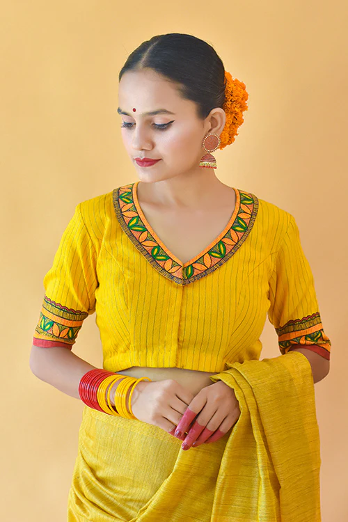 Saanjh Handpainted Madhubani Chanderi Blouse Gubbaro - Image 7
