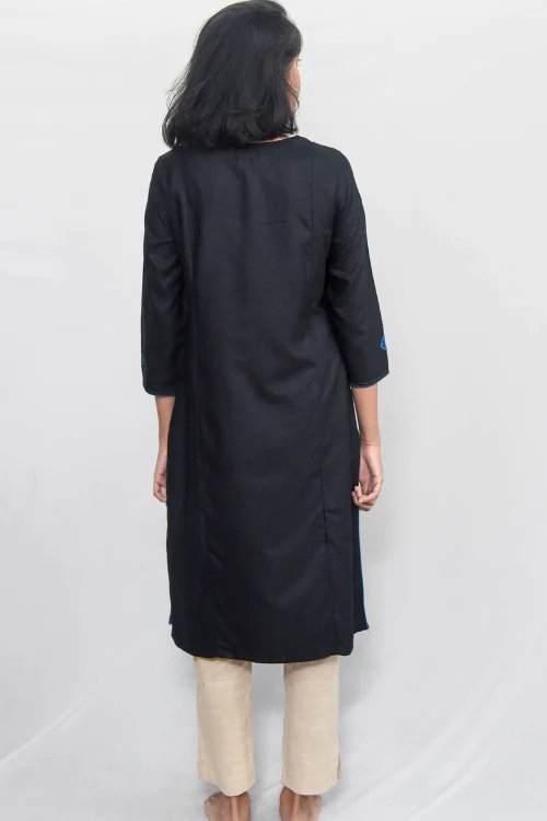 Sadhna 'Aagunch' Black Applique And Tanka Work Cotton Silk Kurta - Image 3