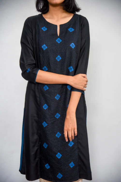 Sadhna 'Aagunch' Black Applique And Tanka Work Cotton Silk Kurta - Image 5