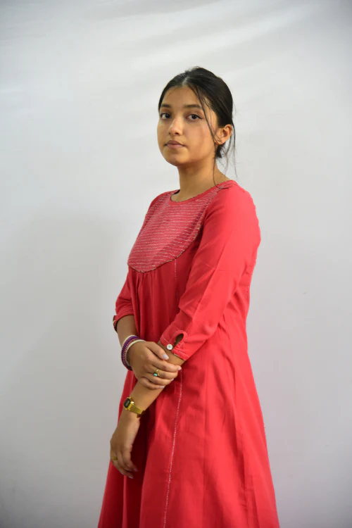 Sadhna 'Banithani' Maroon Tanka Work Long Cotton Kurta - Image 4