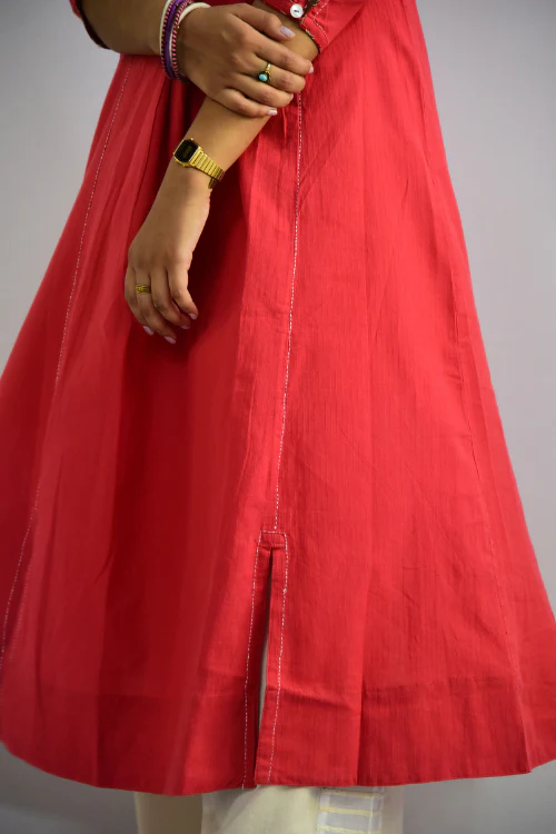 Sadhna 'Banithani' Maroon Tanka Work Long Cotton Kurta - Image 5
