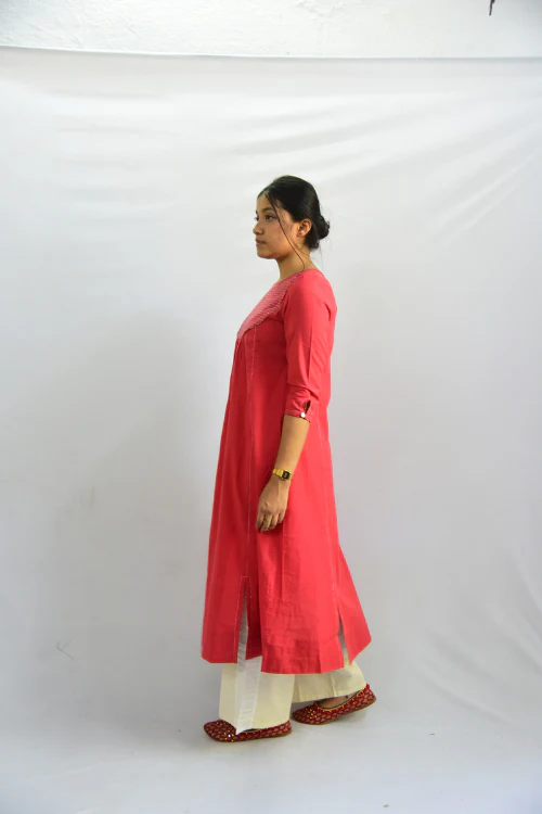 Sadhna 'Banithani' Maroon Tanka Work Long Cotton Kurta - Image 6
