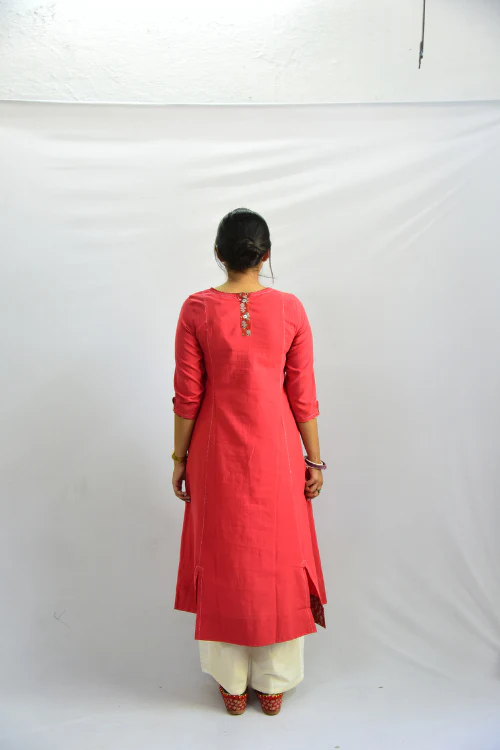 Sadhna 'Banithani' Maroon Tanka Work Long Cotton Kurta - Image 7