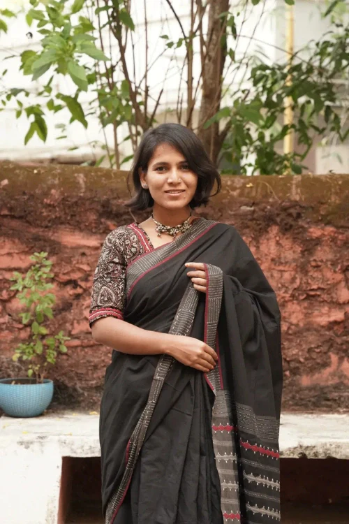 Sadhna"Kaala Sutra"Mangalagiri Cotton Applique Saree - Image 2