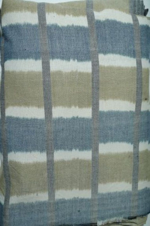 Safe Dye Ikat Cotton Fabric - Grayish Blue , Gray Green With Natural Cora White - Image 3