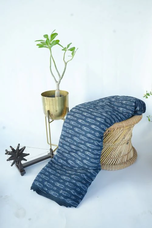 Safe Dye Ikat Cotton Fabric - Navyblue And White - Image 2