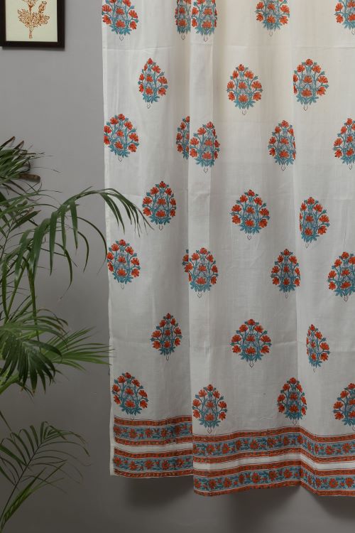 Sooti Syahi Saffron Daisy Hand Block Printed Door Curtain - Image 3