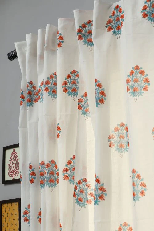 Sooti Syahi Saffron Daisy Hand Block Printed Window Curtain - Image 3