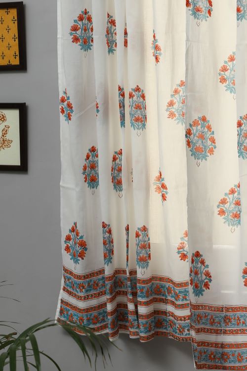 Sooti Syahi Saffron Daisy Hand Block Printed Window Curtain - Image 5