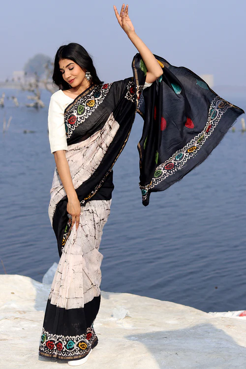 Sooti Syahi "Salt & Pepper" Batik Chanderi Saree
