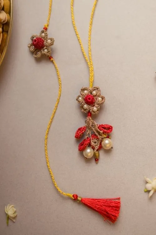 Samoolam Antique Flower Crochet Rakhi & Lumba Set (Set Of 2) - Image 4