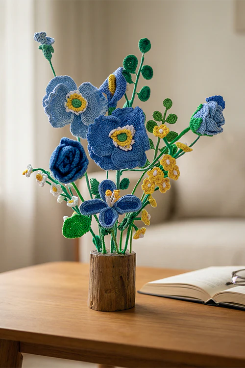 Samoolam Blue Serenity - Crochet Flower Bouquet