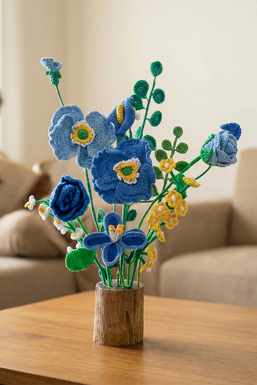 Samoolam Blue Serenity - Crochet Flower Bouquet - Image 3