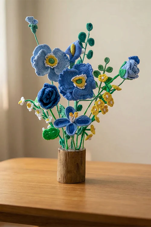Samoolam Blue Serenity - Crochet Flower Bouquet - Image 5