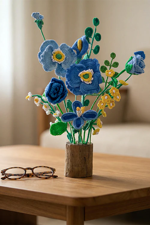 Samoolam Blue Serenity - Crochet Flower Bouquet - Image 6