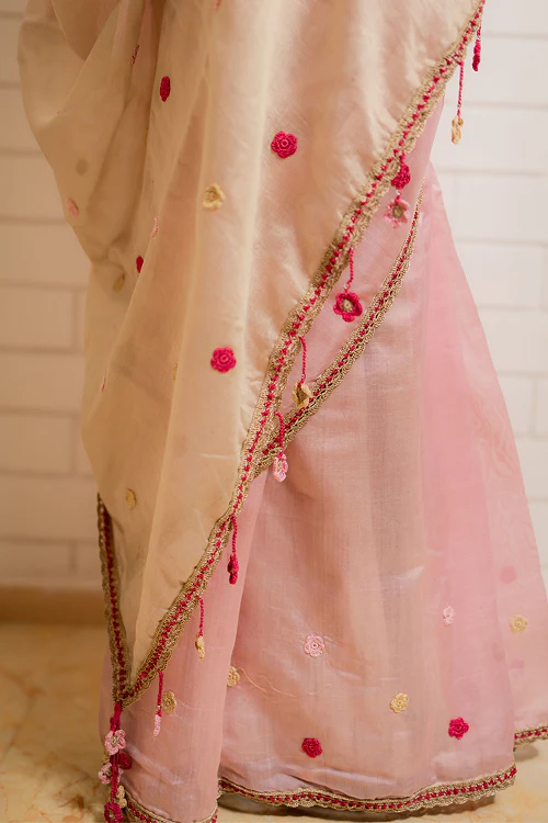 Samoolam Blush & Champagne Lavanya handwoven sarees - Image 4