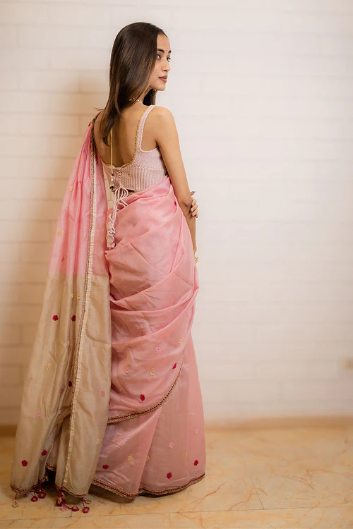 Samoolam Blush & Champagne Lavanya handwoven sarees - Image 6