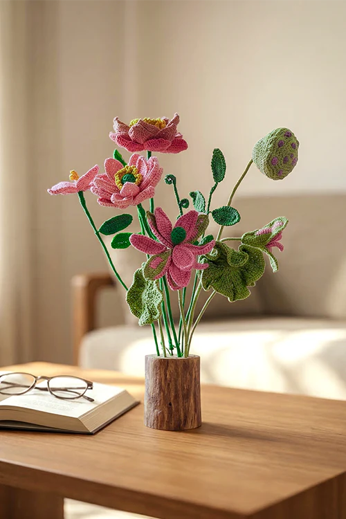 Samoolam Blushing Lotus Harmony - Crochet Flower Bouquet - Image 2
