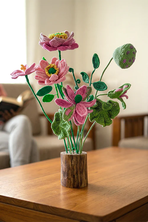 Samoolam Blushing Lotus Harmony - Crochet Flower Bouquet - Image 4