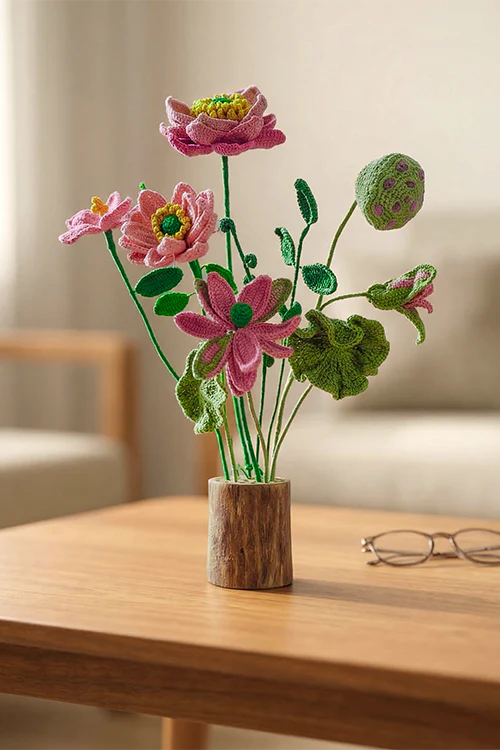 Samoolam Blushing Lotus Harmony - Crochet Flower Bouquet - Image 5
