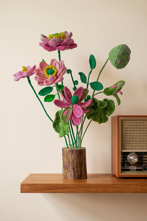 Samoolam Blushing Lotus Harmony - Crochet Flower Bouquet - Image 6