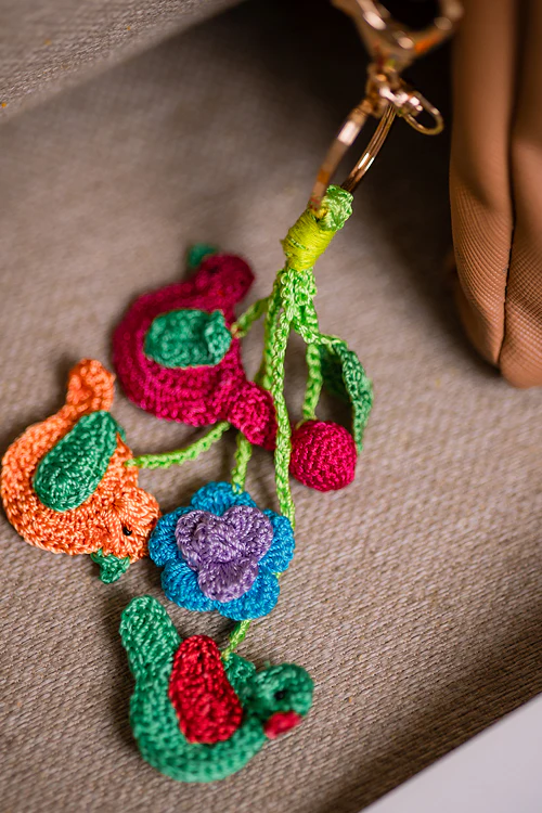 Samoolam Boho Bag Charm Green & Orange Chirpy Chidiya - Image 2