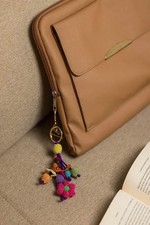 Samoolam Boho Bag Charm ~ Key Chain Pink Flower - Image 2