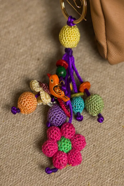 Samoolam Boho Bag Charm ~ Key Chain Pink Flower - Image 3