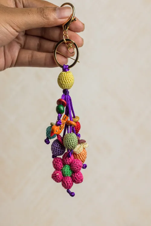 Samoolam Boho Bag Charm ~ Key Chain Pink Flower - Image 4
