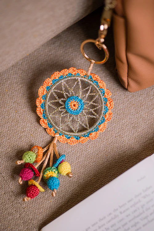 Samoolam Boho Bag Charm Orange Dreamcatcher - Image 2